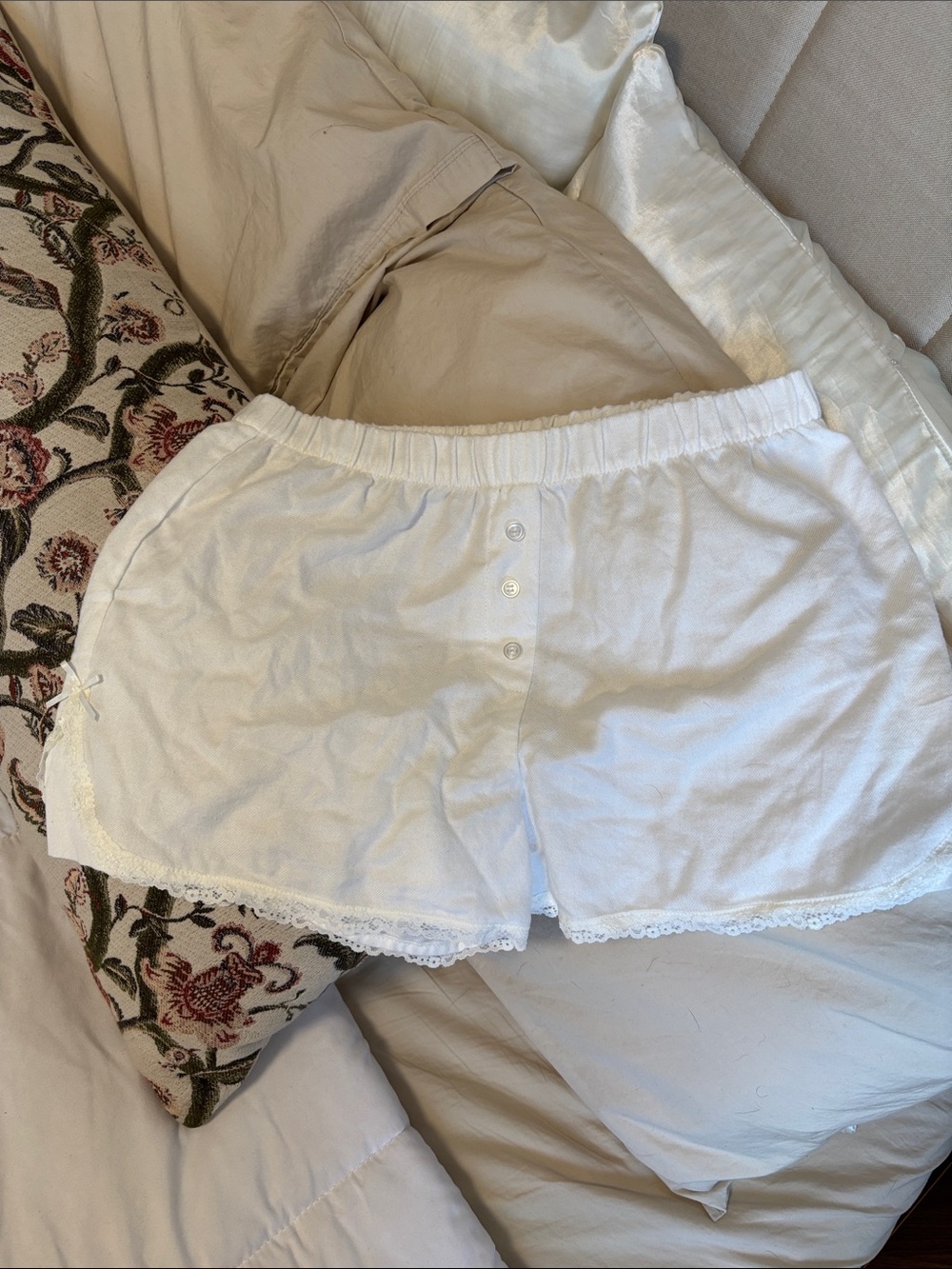 Women's White Lace-Trim Sleep Shorts